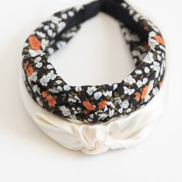 Isla Black Floral and White Satin Headbands Set - Picture 3 of 3